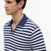 Sweter polo z krótkim rękawem w paski o fakturze waflowej
