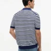 Sweter polo z krótkim rękawem w paski o fakturze waflowej