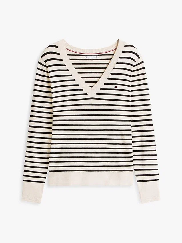 Sweter w paski z dekoltem w serek Sweter w paski z dekoltem w serek