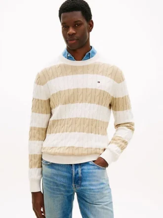 Sweter z dzianiny warkoczowej w paski