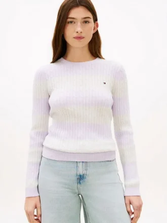 Sweter z dzianiny warkoczowej w paski rugby