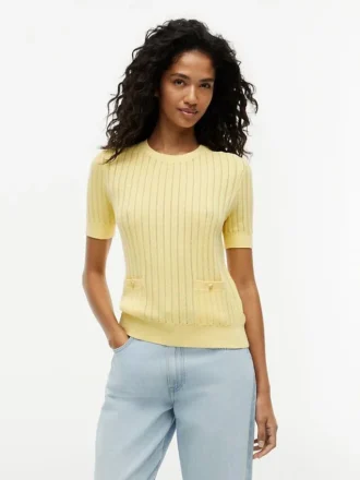 Sweter z krótkim rękawem i kieszenią w stylu pointelle