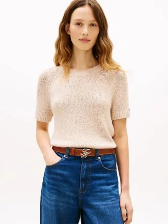 Sweter z krótkim rękawem o luźnym splocie