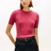 Sweter z krótkim rękawem o splocie warkoczowym Sweter z krótkim rękawem o splocie warkoczowym