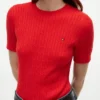 Sweter z krótkim rękawem o splocie warkoczowym Sweter z krótkim rękawem o splocie warkoczowym