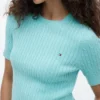 Sweter z krótkim rękawem o splocie warkoczowym Sweter z krótkim rękawem o splocie warkoczowym