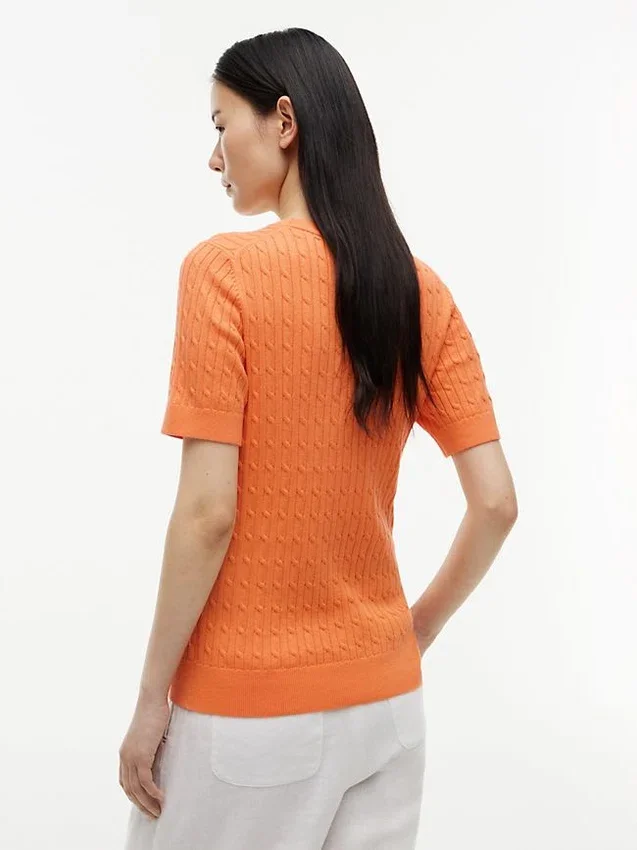 Sweter z krótkim rękawem o splocie warkoczowym Sweter z krótkim rękawem o splocie warkoczowym