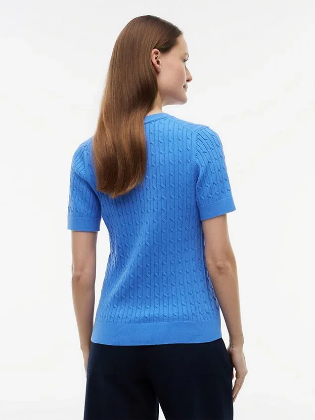 Sweter z krótkim rękawem o splocie warkoczowym Sweter z krótkim rękawem o splocie warkoczowym
