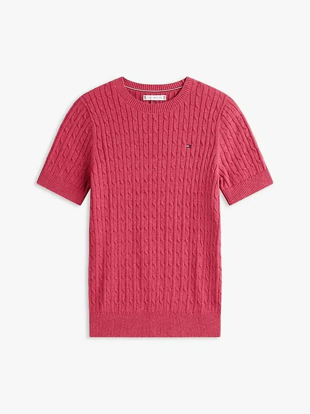 Sweter z krótkim rękawem o splocie warkoczowym Sweter z krótkim rękawem o splocie warkoczowym