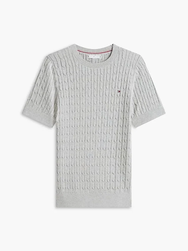 Sweter z krótkim rękawem o splocie warkoczowym Sweter z krótkim rękawem o splocie warkoczowym