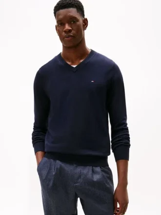 Sweter z logo i dekoltem w serek