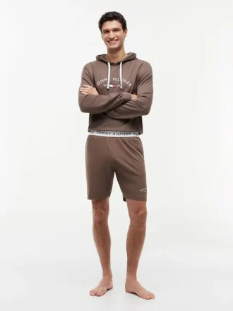 Szorty nocne z logo Hilfiger w stylu pique