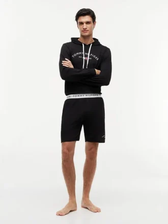 Szorty nocne z logo Hilfiger w stylu pique