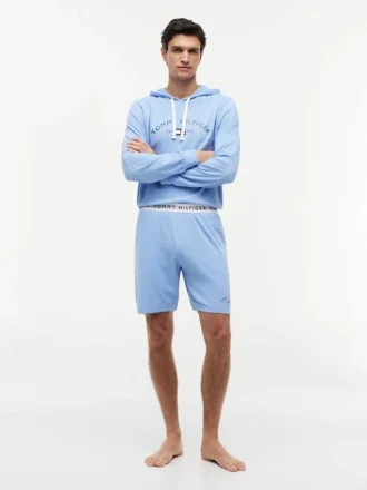 Szorty nocne z logo Hilfiger w stylu pique