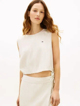 Tommy Jeans Top z mieszanki lnu wiązany z boku