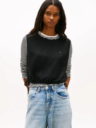 Tommy Jeans Top z mieszanki lnu wiązany z boku