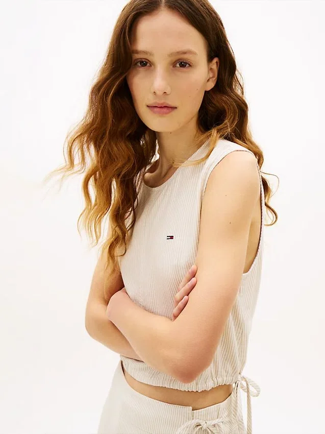 Tommy Jeans Top z mieszanki lnu wiązany z boku Tommy Jeans Top z mieszanki lnu wiązany z boku