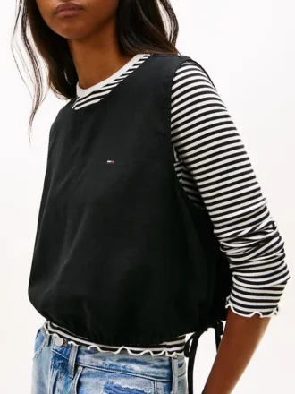 Tommy Jeans Top z mieszanki lnu wiązany z boku