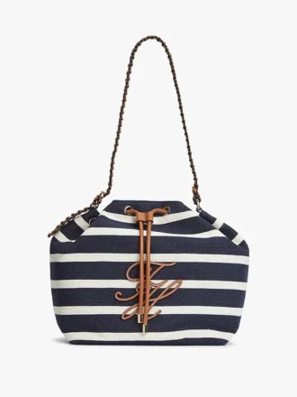 Torba typu bucket z monogramem i paskami w stylu bretońskim