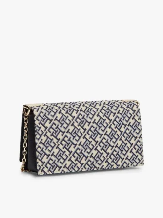 Torebka na ramię z łańcuszkiem w jacquard i zapięciem z monogramem