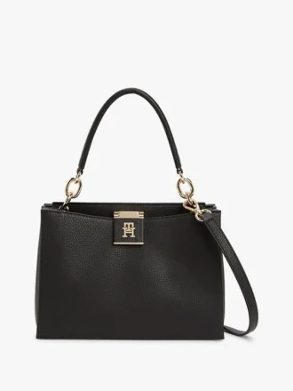 Torebka typu satchel z monogramem i zapięciem